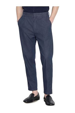 Pantalone Chino Relaxed Fit in Cotone e Lino Blu PAOLO PECORA | B12102626685
